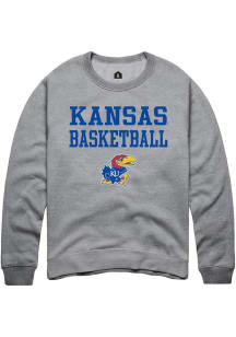 Rally Kansas Jayhawks Mens Grey Basketball Stacked Long Sleeve Crew Sweatshirt