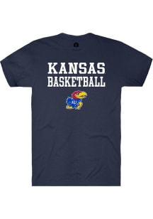 Rally Kansas Jayhawks Navy Blue Basketball Stacked Short Sleeve T Shirt