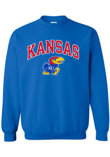 Rally Kansas Jayhawks Mens Blue Arch Mascot Long Sleeve Crew Sweatshirt