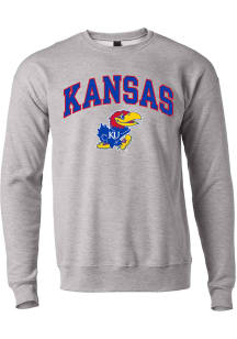 Rally Kansas Jayhawks Mens Grey Arch Mascot Long Sleeve Crew Sweatshirt