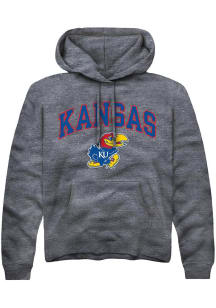 Rally Kansas Jayhawks Mens Charcoal Arch Mascot Long Sleeve Hoodie