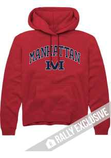 Rally Manhattan High School Indians Mens Red Arch Mascot Long Sleeve Hoodie