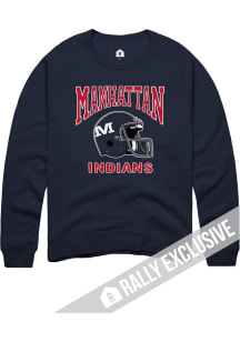 Rally Manhattan High School Indians Navy Blue Football Helmet Long Sleeve T Shirt