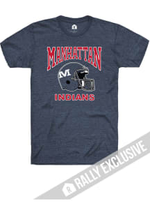 Rally Manhattan High School Indians Navy Blue Football Helmet Triblend Short Sleeve Fashion T Shir..
