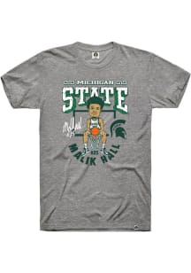 Malik Hall Michigan State Spartans Grey Basketball Caricature Short Sleeve Fashion Player T Shirt