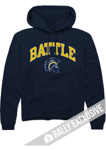 Rally Battle High School Mens Navy Blue Arch Mascot Long Sleeve Hoodie