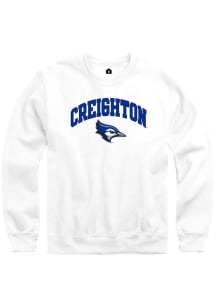 Rally Creighton Bluejays Mens White Arch Mascot Long Sleeve Crew Sweatshirt