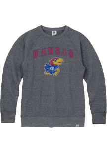 Rally Kansas Jayhawks Mens Navy Blue Circus Arch Mascot Triblend Long Sleeve Fashion Sweatshirt