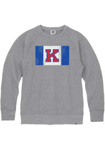 Rally Kansas Jayhawks Mens Grey Distressed Flag Triblend Long Sleeve Fashion Sweatshirt