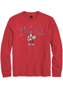Rally Nebraska Cornhuskers Red Arched Mascot Long Sleeve T Shirt