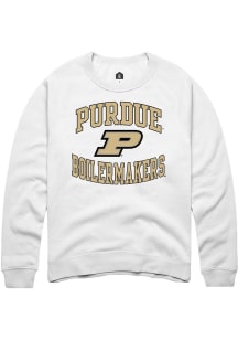 Rally Purdue Boilermakers Mens White Number 1 Long Sleeve Crew Sweatshirt