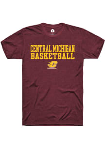 Rally Central Michigan Chippewas Maroon Stacked Basketball Short Sleeve T Shirt