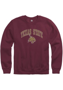 Rally Texas State Bobcats Mens Maroon Arch Mascot Long Sleeve Crew Sweatshirt