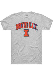 Rally Illinois Fighting Illini Grey Arch Mascot Short Sleeve T Shirt