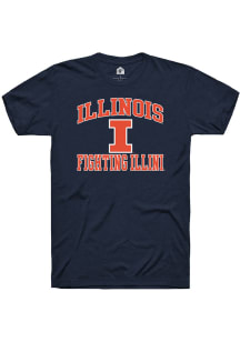 Rally Illinois Fighting Illini Navy Blue Stacked Arch Name Short Sleeve T Shirt