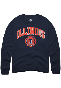 Rally Illinois Fighting Illini Mens Navy Blue Arch Seal Long Sleeve Crew Sweatshirt