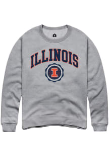 Rally Illinois Fighting Illini Mens Grey Arch Seal Long Sleeve Crew Sweatshirt