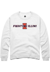 Rally Illinois Fighting Illini Mens White Number One Fighting Illini Long Sleeve Crew Sweatshirt