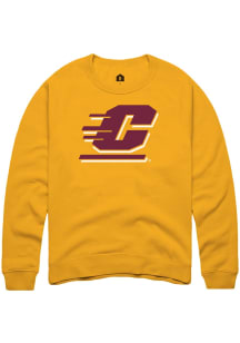 Rally Central Michigan Chippewas Mens Gold Primary Logo Long Sleeve Crew Sweatshirt