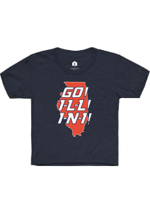 Rally Illinois Fighting Illini Youth Navy Blue Stacked Cheer Short Sleeve T-Shirt
