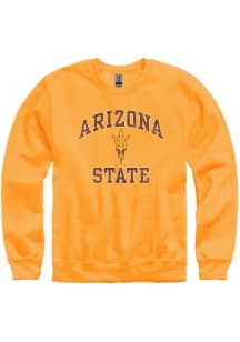 Arizona State Sun Devils Mens Gold Number One Design Team Logo Long Sleeve Crew Sweatshirt
