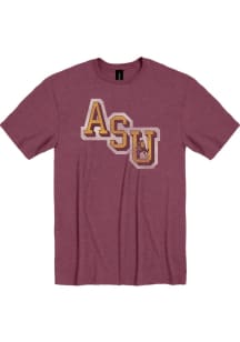 Arizona State Sun Devils Maroon Slanted Initials Soft Style Short Sleeve T Shirt