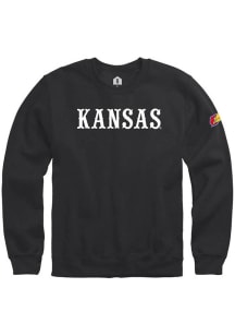 Rally Kansas Jayhawks Mens Black Wordmark Warhawk Sleeve Hit Long Sleeve Crew Sweatshirt