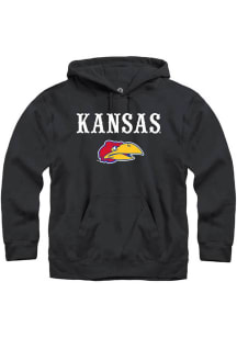 Rally Kansas Jayhawks Mens Black Wordmark Warhawk Long Sleeve Hoodie