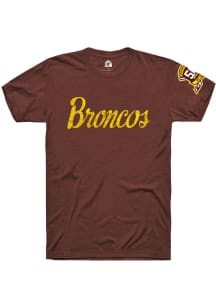 Rally Western Michigan Broncos Brown Script Team Name with Anniversary Patch Short Sleeve T Shirt