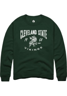 Rally Cleveland State Vikings Mens Green Vintage Distress Long Sleeve Crew Sweatshirt