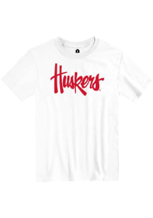 Rally Nebraska Cornhuskers White Alternate Wordmark Logo Short Sleeve T Shirt