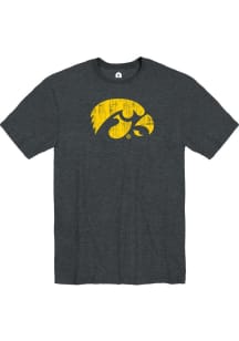 Rally Iowa Hawkeyes Black Distressed Mascot Short Sleeve Fashion T Shirt
