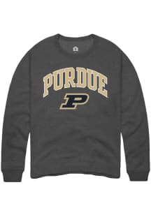 Rally Purdue Boilermakers Mens Black Stacked Arch Logo Long Sleeve Crew Sweatshirt