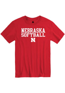 Rally Nebraska Cornhuskers Red Stacked Softball Short Sleeve T Shirt
