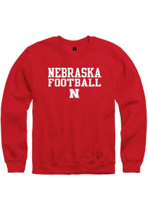 Rally Nebraska Cornhuskers Mens Scarlet Red Stacked Football Long Sleeve Crew Sweatshirt
