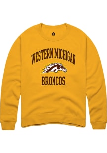Rally Western Michigan Broncos Mens Gold No 1 Graphic Long Sleeve Crew Sweatshirt
