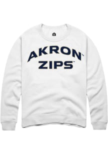 Rally Akron Zips Mens White Arch Name Long Sleeve Crew Sweatshirt