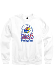 Rally Kansas Jayhawks Mens White Volleyball Long Sleeve Crew Sweatshirt