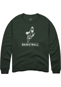 Rally Michigan State Spartans Mens Green Sparty Playing Basketball Long Sleeve Crew Sweatshirt