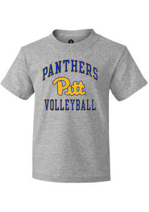 Rally Pitt Panthers Youth Grey Volleyball Arch Mascot Short Sleeve T-Shirt