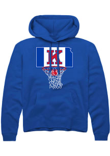 Rally Kansas Jayhawks Mens Blue Kansas Basketball Hoop State Shape Flag Long Sleeve Hoodie