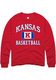 Rally Kansas Jayhawks Mens Red Kansas Basketball Hoop State Shape Flag Long Sleeve Crew Sweatshirt