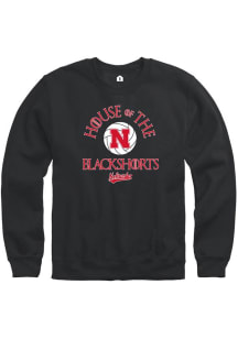 Rally Nebraska Cornhuskers Mens Black Volleyball Black Shorts Long Sleeve Crew Sweatshirt