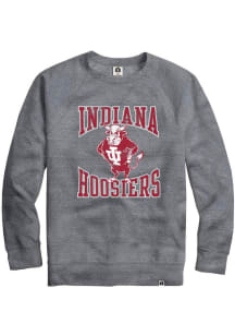 Rally Indiana Hoosiers Mens Grey Triblend Distressed Number One Graphic Long Sleeve Fashion Sweats..
