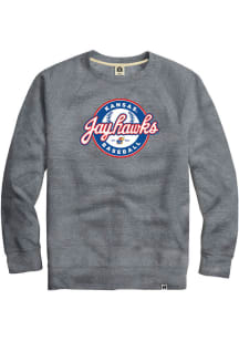 Rally Kansas Jayhawks Mens Grey Baseball Script Long Sleeve Fashion Sweatshirt
