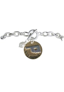 Oklahoma State Shape Toggle Pearl Womens Bracelet