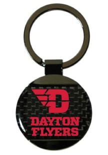 Dayton Flyers Round Carbon Fiber Keychain - Red