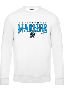 Levelwear Miami Marlins Mens White Zane Snowflakes Long Sleeve Crew Sweatshirt