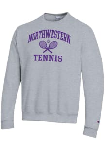 Champion Northwestern Wildcats Mens Grey Tennis Icon Powerblend Long Sleeve Crew Sweatshirt
