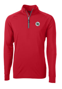 Cutter and Buck Ohio State Buckeyes Mens Red Adapt Knit Long Sleeve Qtr Zip Pullover